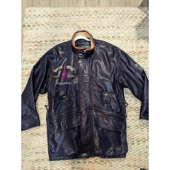 Vintage Marc Buchanan Pelle Pelle Mens Size 40 Global 1994 Navy Leather Trench - Picture 1 of 15